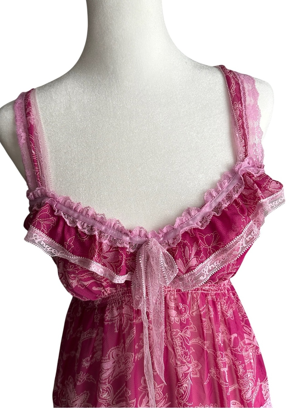 Victoria's Secret Angels Vintage Pink Lace-Trim Ruffle Night Gown